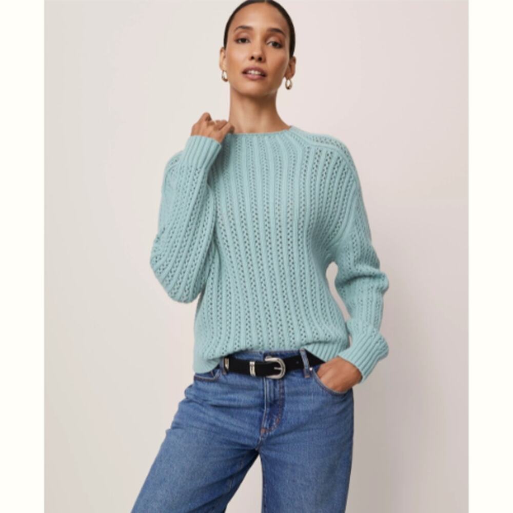 ANN TAYLOR Pointelle Mock Neck Sweater | S